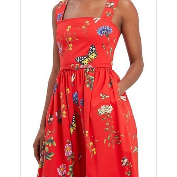 OSCAR DE LA RENTA Scarlett Garden Print Day Dress Midi Butterfly Poplin Floral 2 - Picture 7 of 12